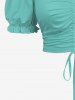 Plus Size Cinched Ruched Ruffles Cold Shoulder Cami Top - Vert XS