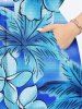 Robe mi-longue hawaïenne fendue grande taille à imprimé tie-dye et fleurs d'hibiscus et cocotiers - Bleu Ciel M
