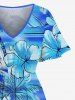 Robe mi-longue hawaïenne fendue grande taille à imprimé tie-dye et fleurs d'hibiscus et cocotiers - Bleu Ciel M
