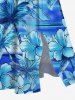 Robe mi-longue hawaïenne fendue grande taille à imprimé tie-dye et fleurs d'hibiscus et cocotiers - Bleu Ciel M
