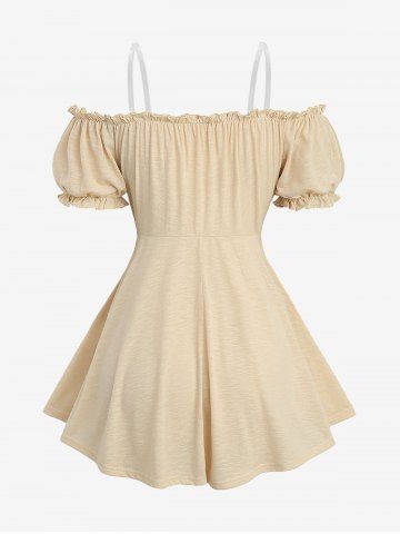 Elastic Waist Ruched Bust Top and Lace Up Contrast Godet Hem Flare Pants Plus Size Outfit