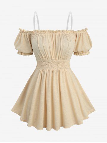 Elastic Waist Ruched Bust Top and Lace Up Contrast Godet Hem Flare Pants Plus Size Outfit