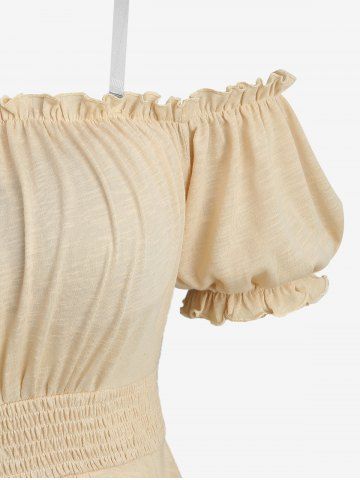 Elastic Waist Ruched Bust Top and Lace Up Contrast Godet Hem Flare Pants Plus Size Outfit