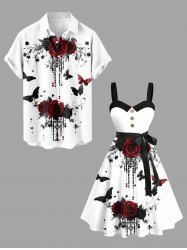 Ink Painting Rose Flower Tassel Butterfly Print Plus Size Matching Outfit For Couples -  