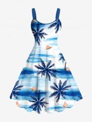 Robe débardeur hawaïenne grande taille à imprimé cocotiers, vagues et bateaux - Bleu Ciel XS