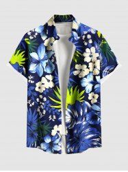 Plus Size Hibiscus Flowers Tropical Leaf Print Buttons Pocket Hawaii Shirt For Men -  
