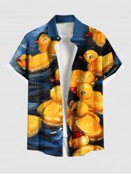 Plus Size Ducks Oil Painting Print Buttons Pocket Hawaii Shirt For Men -  