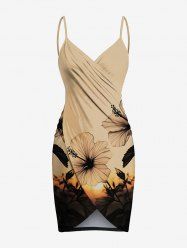 Plus Size Hibiscus Flower Sunset Print Hawaii Convertible Beach Cover Up -  