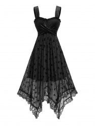 Skull Stars Mesh Flocking Crossover Velvet Asymmetric Patchwork Dress -  