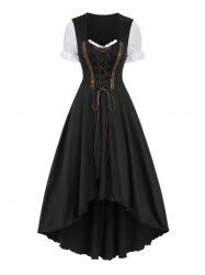 Lace Up PU Strap Grommets High Low Asymmetric Dress -  