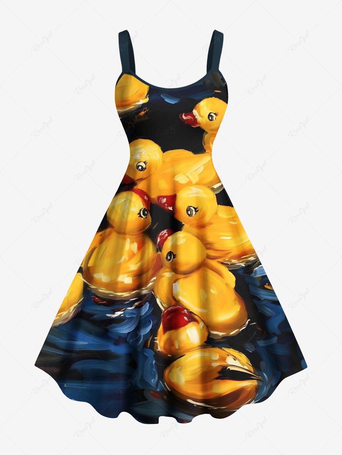 Robe débardeur hawaïenne grande taille à imprimé peinture à l'huile de canards Jaune XXS