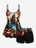 Halloween Skull Pumpkin Wizard Bat Castle Print Shirt Swimsuit Plus Size Matching Outfit For Couples -  