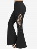 Ruched Chains Panel Silk Waist Tank Top and Rose Lace Braid Hollow Out Flare Pants Plus Size Outfit -  