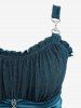 Ruched Chains Panel Silk Waist Tank Top and Rose Lace Braid Hollow Out Flare Pants Plus Size Outfit -  