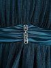 Ruched Chains Panel Silk Waist Tank Top and Rose Lace Braid Hollow Out Flare Pants Plus Size Outfit -  