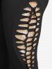 Ruched Chains Panel Silk Waist Tank Top and Rose Lace Braid Hollow Out Flare Pants Plus Size Outfit -  
