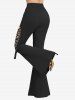 Ruched Chains Panel Silk Waist Tank Top and Rose Lace Braid Hollow Out Flare Pants Plus Size Outfit -  