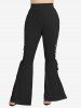 Ruched Chains Panel Silk Waist Tank Top and Rose Lace Braid Hollow Out Flare Pants Plus Size Outfit -  