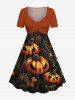 Halloween Pumpkin Leaf Spider Web Print Plus Size Matching Outfit For Couples -  