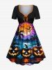 Halloween Pumpkin Coconut Tree Moon Bat Print Plus Size Matching Outfit For Couples -  