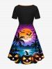 Halloween Pumpkin Coconut Tree Moon Bat Print Plus Size Matching Outfit For Couples -  