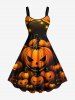 Tenue assortie grande taille pour couple, motif citrouille, lune, étoiles et arbre, pour Halloween - Orange 