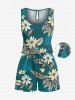 Matching Hawaii Shirt and Romper Plus Size Beach Outfit Tropical Leaf Flower Tree Print For Couples -  