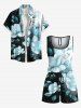 Matching Hawaii Shirt and Romper Plus Size Beach Outfit Flowers Leaf Ombre Colorblock Printed for Couples -  