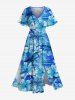 Coconut Tree Hibiscus Flowers Tie Dye Print Plus Size Matching Hawaii Beach Outfit For Couples -  