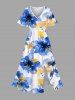Ombre Watercolor Flower Print Plus Size Matching Hawaii Beach Outfit For Couples -  