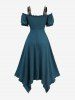 Plus Size Renaissance Peasant Corset Lace Up Cold Shoulder Handkerchief Hem Dress -  