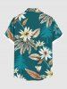 Plus Size Tropical Leaf Flower Tree Print Hawaii Button Pocket Shirt For Men -  