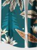 Plus Size Tropical Leaf Flower Tree Print Hawaii Button Pocket Shirt For Men -  
