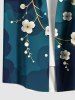 Plus Size Ombre Watercolor Flower Branch Print Hawaii Button Pocket Shirt For Men -  
