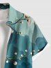 Plus Size Ombre Watercolor Flower Branch Print Hawaii Button Pocket Shirt For Men -  