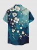 Plus Size Ombre Watercolor Flower Branch Print Hawaii Button Pocket Shirt For Men -  
