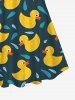 Duck Water Drop Print Hawaii Twist Halter Backless Cinched Boyleg Tankini Swimsuit -  