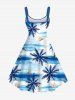 Plus Size Coconut Tree Sea Waves Boat Print Hawaii Tank Dress -  