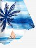 Plus Size Coconut Tree Sea Waves Boat Print Hawaii Tank Dress -  