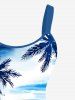 Plus Size Coconut Tree Sea Waves Boat Print Hawaii Tank Dress -  