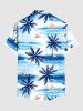 Plus Size Coconut Tree Sea Waves Boat Print Buttons Pocket Hawaii Shirt For Men -  