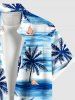 Plus Size Coconut Tree Sea Waves Boat Print Buttons Pocket Hawaii Shirt For Men -  