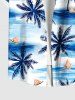 Plus Size Coconut Tree Sea Waves Boat Print Buttons Pocket Hawaii Shirt For Men -  