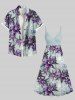 Plus Size Flowers Leaf Print Surplice Hawaii Cami Dress -  
