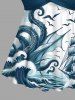 Sailboat Octopus Sea Waves Bird Print Hawaii Cruise Twist Halter Backless Boyleg Tankini Swimsuit -  