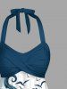 Maillot de bain tankini dos nu à imprimé voilier, poulpe, vagues, oiseaux, croisière hawaïenne - Vert profond 1X