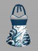 Sailboat Octopus Sea Waves Bird Print Hawaii Cruise Twist Halter Backless Boyleg Tankini Swimsuit -  