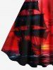 Robe trapèze grande taille à imprimé galaxie et voilier, effet ombré, effet éclairs marins, style croisière hawaïenne - Rouge L