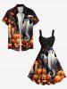 Plus Size Pumpkin Lantern Ghost Candle Print Halloween A Line Tank Dress -  
