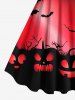 Robe trapèze grande taille à imprimé citrouille, chauve-souris et arbre, effet ombré, effet dip dye, pour Halloween - Rouge 1X